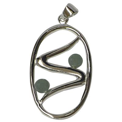 Silberanhänger zwei Jade Kugeln oval Zick Zack 3,4 cm Sterling Silber 925er Damen Schmuck Anhänger
