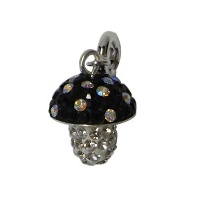 Glitzerkugel Pilz ca.12mm Ø Damen Anhänger schwarz Kristalle Fassung 925er Sterlingsilber