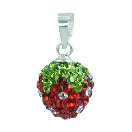 Glitzerkugel Anhänger ca. 9mm Ø Kristallerdbeere Fassung 925er Sterlingsilber Damen