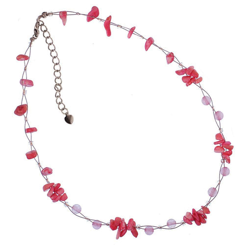 Halskette Rosenquarz Perlen Stein Splitter Bündel rosa