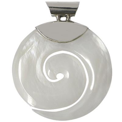 Perlmutt-Anhänger, kreisrunder Damenanhänger aus 925er Sterlingsilber in Form einer Schnecke