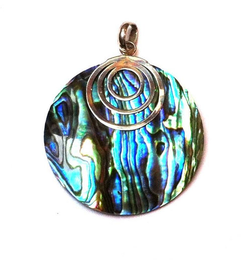Abalone Perlmutt Muschel Silberanhänger Anhänger Kette 925er Sterling Silber Unisex Schmuck rund Kreise