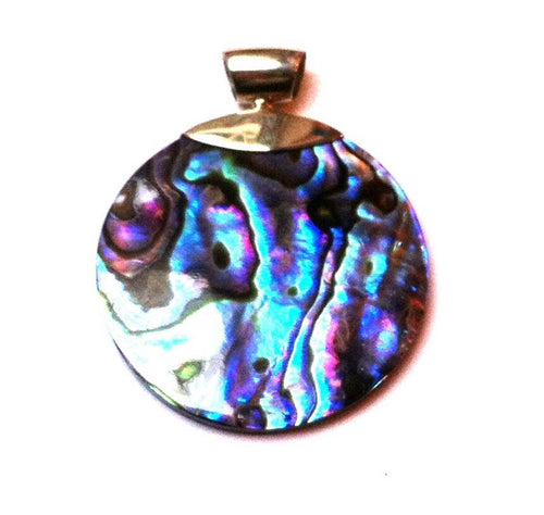 Abalone Perlmutt Muschel Silberanhänger Anhänger Kette 925er Sterling Silber Unisex Schmuck rund Mandel