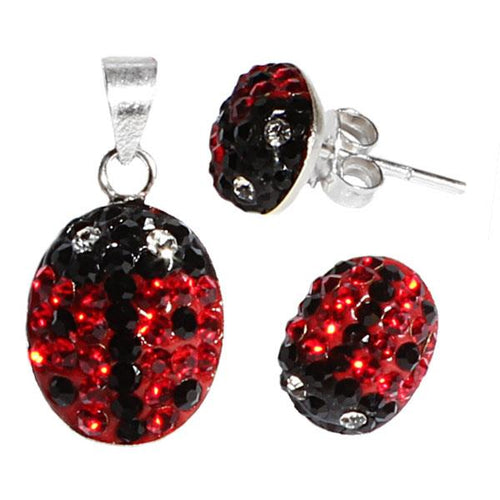 Glitzerschmuckset Marienkäfer rot schwarz Kristall Zirkonia Anhänger Ohrstecker 925er Silber Damen