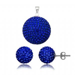 Glitzerschmuckset safir blau Kristall Glitzerkugel Anhänger Ohrstecker Zirkonia 925 Silber Damen