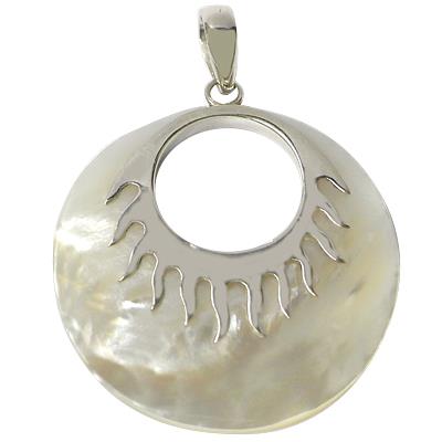 Perlmutt Muschel Anhänger Silberanhänger 925er Sterling Silber rund Loch Flammen Damen Schmuck