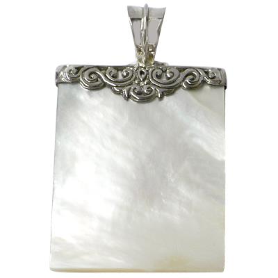 Perlmutt Anhänger Rechteck Damenanhänger 925er Sterlingsilber eingefasst Ornamente