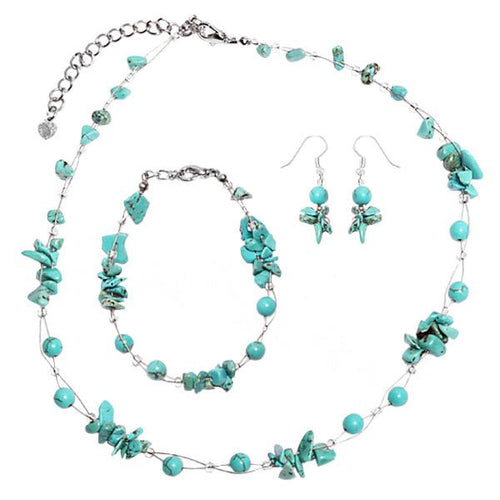 Schmuckset Türkis Kette Armband Ohrringe Perlen Splittsteine 925er Sterling Silber