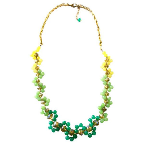 Brass Kette Wellen gelb grün Glasperlen facettiert gold nickelfrei Glitzer Schmuck
