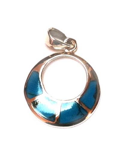 Silberanhänger blau rund Loch Streifen Anhänger Türkis 925er Sterling Silber Damen Kette