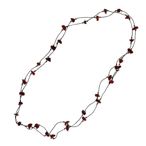 Baumwollkette schwarz Kette Faden Baumwolle rot Koralle Splitter handgefädelt 137 cm lang