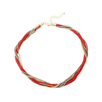 Load image into Gallery viewer, Set Kette Armband 18 karat vergoldet Leder Bündel Ketten nickelfrei rot grün beige

