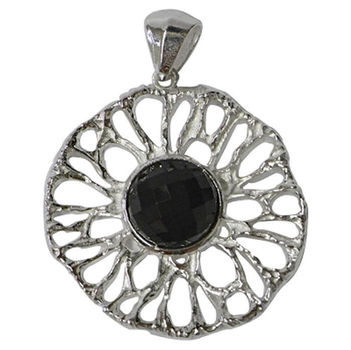 Silberanhänger Blume Onyx geschliffen Halbkugel glänzend filigran 925er Sterling Silber Anhänger