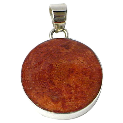 A round, 11 mm Korallenanhänger made of 925 Sterling Silber for women features a reddish-brown textured Koralle stone set in a silver frame, with a bail for attaching to a necklace.