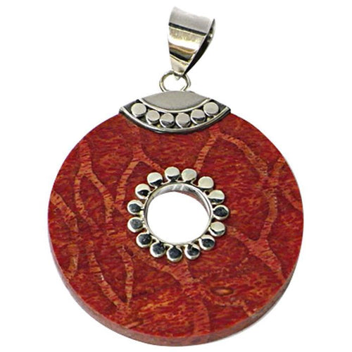 Runder Silberanhänger mit Koralle, ca. 4,0cm Ø Loch Kreise Mandel Koralle 925er Sterling Silber