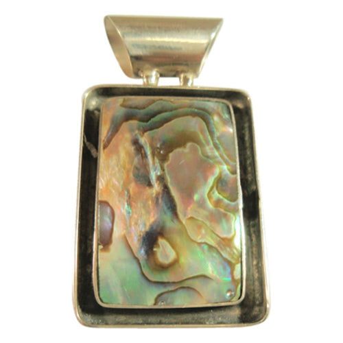 Abalone Perlmutt Muschel Silberanhänger Anhänger Kette 925er Sterling Silber Unisex Schmuck Rand eckig