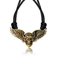 Load image into Gallery viewer, Kette Brass Baumwolle schwarz Anhänger Skull Schädel antik golden
