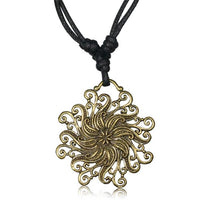Load image into Gallery viewer, Kette Brass Baumwolle schwarz Anhänger Symbol antik golden
