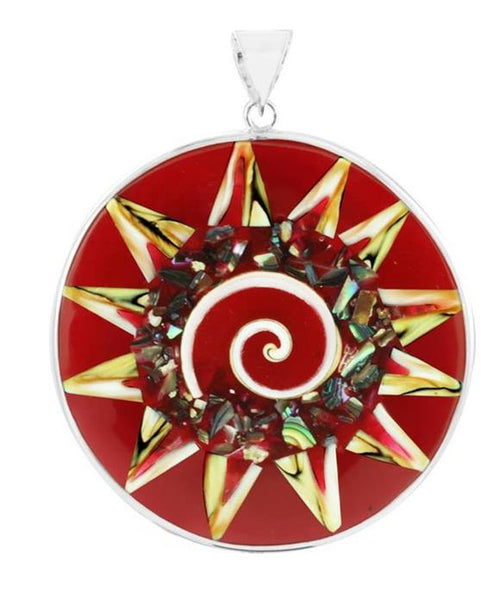 Silberanhänger Spider Paua Muschel Resin Stern rot weiß