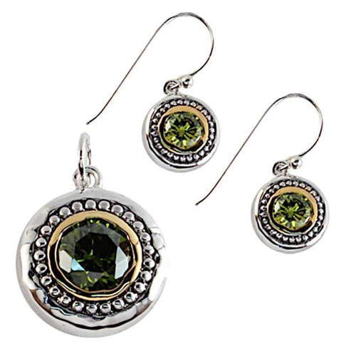 Schmuck Set Kreise Zirkonia vergoldet 925 Silber grün