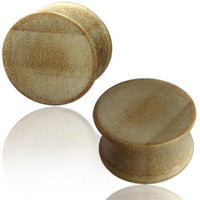 Load image into Gallery viewer, Two round, light brown Krokodilholz Plug hell natürlich gemasert Tribal Holz Holzplug Tunnel handgeschnitzt Ohrstecker with smooth surfaces and slightly flared edges are displayed on a white, reflective background.
