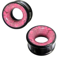 Load image into Gallery viewer, Holztunnel Eisenholz Achat pink schwarz Achatinlay Naturmuster handgeschnitzt Tribal Holz Tunnel Plug
