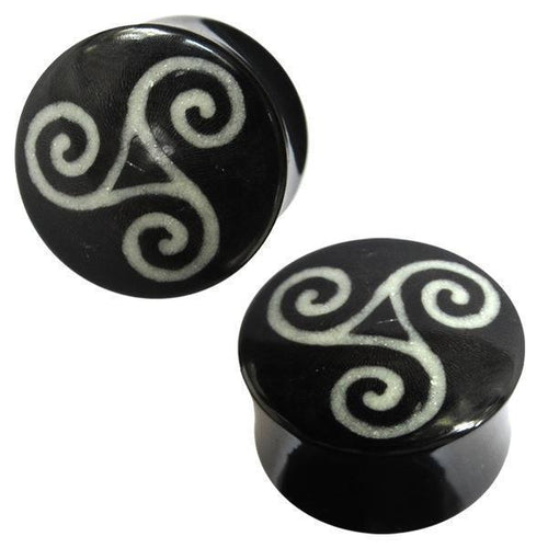 Horn Plug schwarz Bone Inlay Spiralen Organic Expander Tribal Piercing Ohrstecker Tunnel
