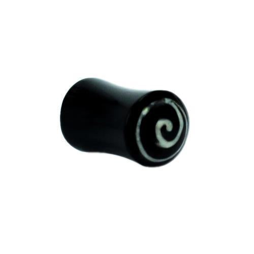 Horn Plug schwarz Bone Inlay weiß Spirale Organic Expander Tribal Piercing Tunnel Ohrstecker
