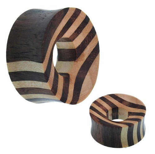 Tribal Holz Tunnel zweifarbig gestreift hell dunkel Holztunnel handgeschnitzt Plug Expander