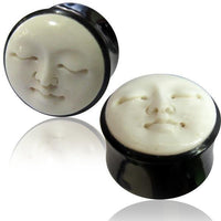 Load image into Gallery viewer, Horn Plug Gesicht schwarz weiß Flesh Tunnel Bone Inlay Organic Expander Tribal Plugs Piercing
