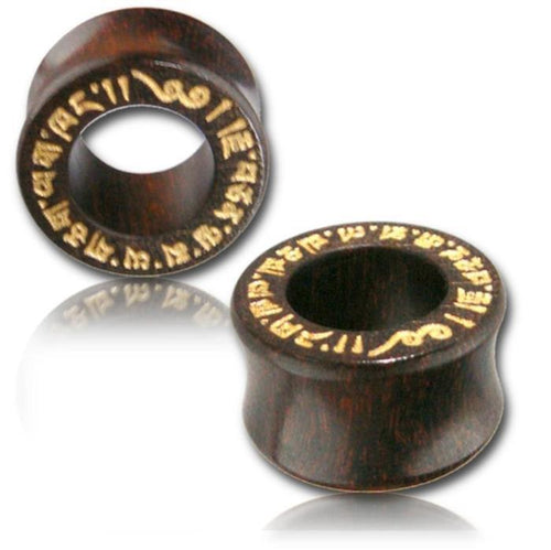 Holz Tunnel Tamarind Wood Zeichen gold bemalt Lasergravur handgeschnitzt Tribal Plug Organic