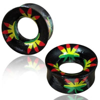 Load image into Gallery viewer, Holz Tunnel handbemalt Rasta Hanf gelb rot grün schwarz Tribal Plug Organic Expander

