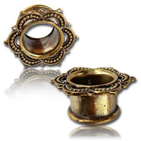 Load image into Gallery viewer, Brass Tunnel Lotus Blume antique Finish gold Plug
