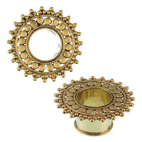 Load image into Gallery viewer, Brass Tunnel Kreise Dreiecke antik gold nickelfrei Plug Organic Messing Expander Ohrschmuck
