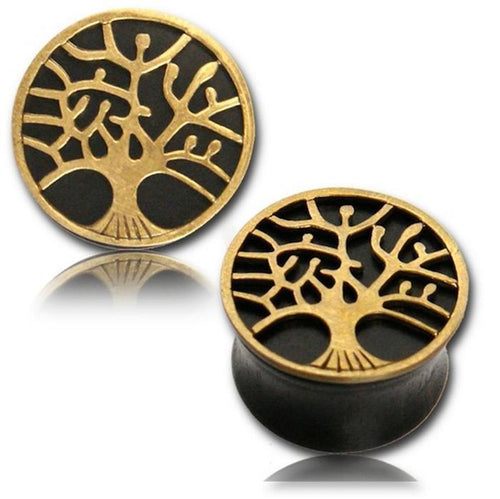Arang Holz Plug dunkel Brass Baum des Lebens Tunnel gold antik nickelfrei Tribal Expander Organic