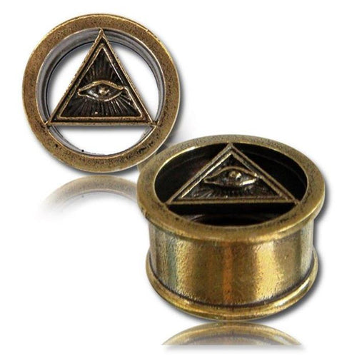 Brass Tunnel Allsehendes Auge antik golden Plug Messing Expander Schmuck
