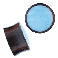 Load image into Gallery viewer, Holz Plug Sonoholz türkis schillernd Inlay Resin hellblau double flared
