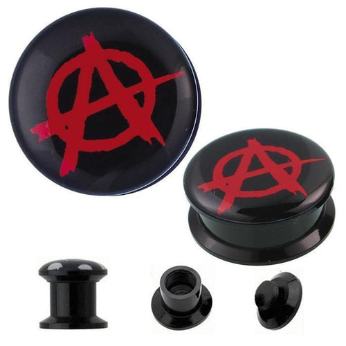 Schraub Plug Acryl rot schwarz Anarchie Tunnel Expander Piercing Ohrschmuck