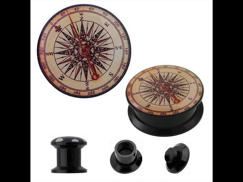 Schraub Plug Acryl Kompass antik beige Tunnel Expander Piercing Ohrschmuck