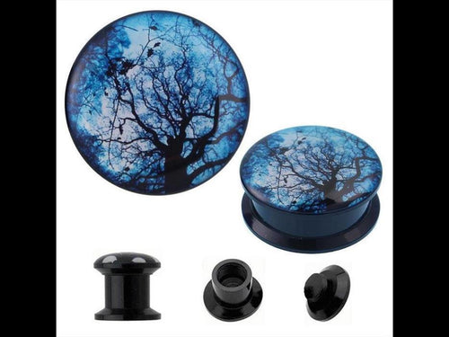 Schraub Plug Acryl Baum schwarz blau verzweigt Tunnel Expander Piercing Ohrschmuck