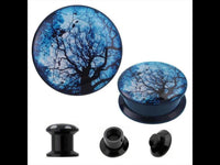 Load image into Gallery viewer, Schraub Plug Acryl Baum schwarz blau verzweigt Tunnel Expander Piercing Ohrschmuck
