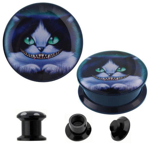 Schraub Plug Acryl Katze grinsend Vampir Tunnel Expander Piercing Ohrschmuck