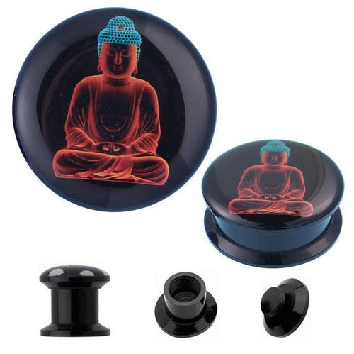 Schraub Plug Acryl Buddha orange 3D türkis Tunnel Expander Piercing Ohrschmuck