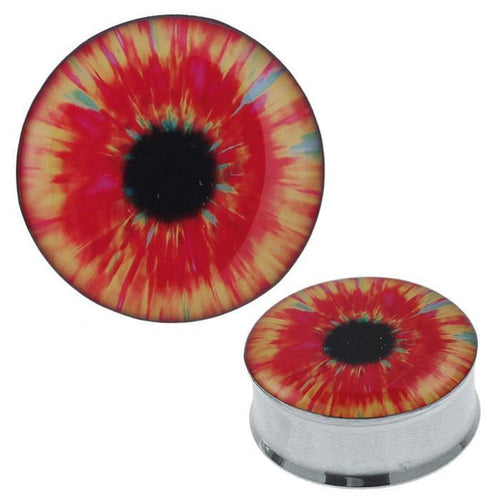 Plug Tunnel Auge rot gelb Pupille Edelstahl Acryl Expander Piercing Chirurgenstahl