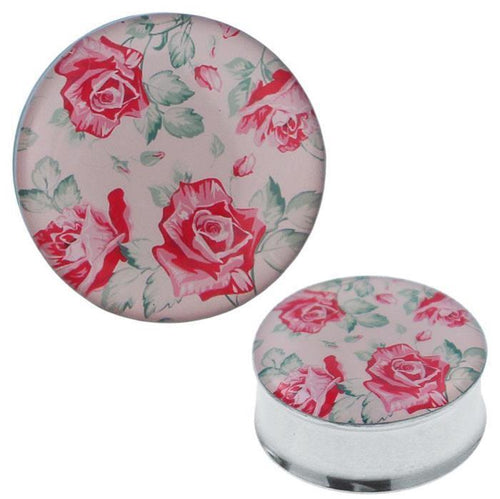 Plug Tunnel Rosen rosa grün Edelstahl Acryl Expander Piercing Chirurgenstahl