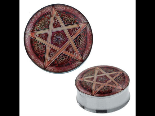 Plug Tunnel Pentagramm Muster beige Edelstahl Acryl Expander Piercing Chirurgenstahl