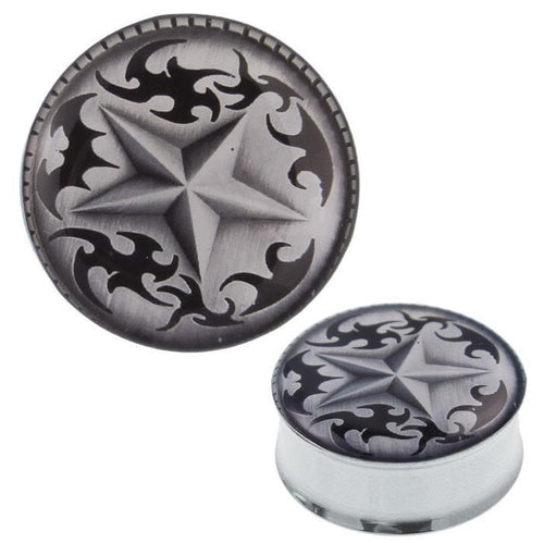 Plug Tunnel Stern Tribals grau Edelstahl Acryl Expander Piercing Chirurgenstahl