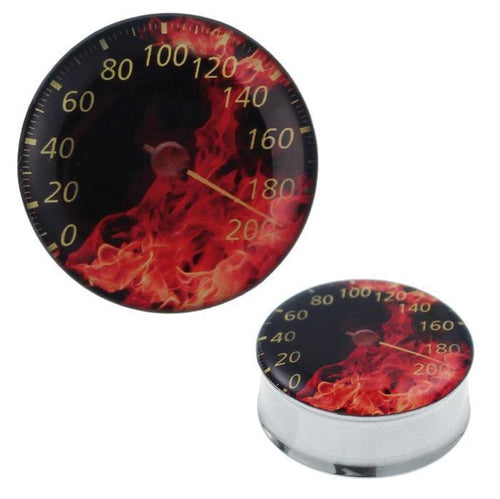 Plug Tunnel Tachometer Flammen Edelstahl Acryl Expander Piercing Chirurgenstahl