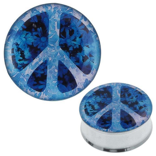 Plug Tunnel Peace Zeichen blau Edelstahl Acryl Expander Piercing Chirurgenstahl