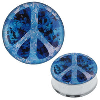 Load image into Gallery viewer, Plug Tunnel Peace Zeichen blau Edelstahl Acryl Expander Piercing Chirurgenstahl
